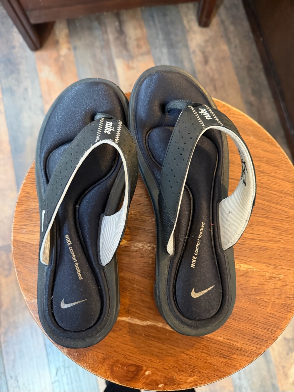 Nike Black and Gray Padded Thong Sandals